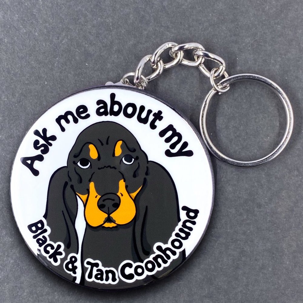 Black & Tan Coonhound Dog Keychain, Handmade Accessories 2.25" Artwork